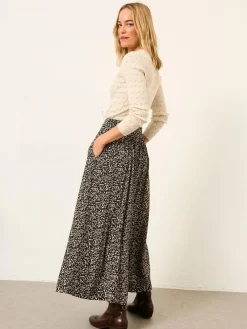 Online Fat Face FatFace Issa Midi Skirt Black Mono Texture