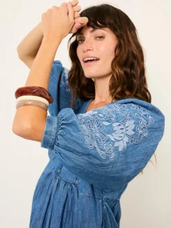 Outlet Fat Face FatFace Jess Indigo Blue Denim Midi Dress