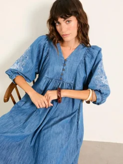 Outlet Fat Face FatFace Jess Indigo Blue Denim Midi Dress