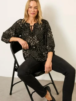 Best Fat Face FatFace Kira Petite Blouse Black Mono Patchwork