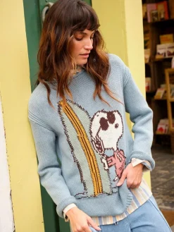 Discount Fat Face FatFace Light Blue Snoopy Knitted Jumper