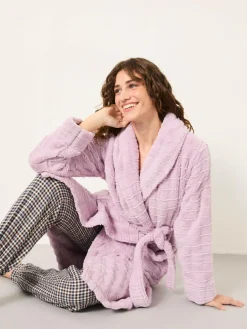 Online Fat Face FatFace Cosy Textured Dressing Gown Lilac Purple