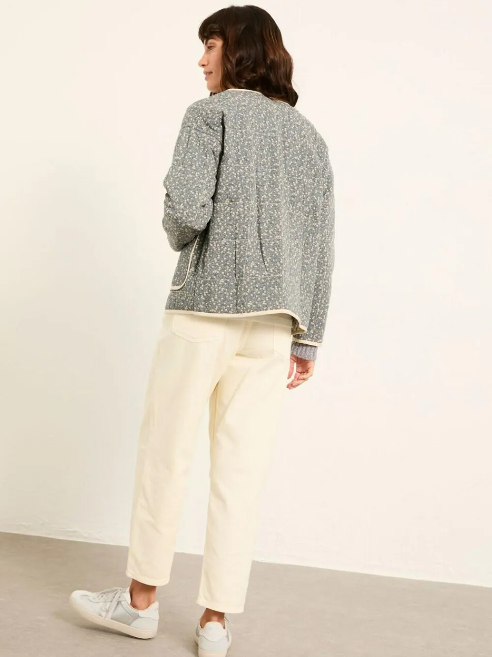 Best Fat Face FatFace Milly Blue Ditsy Quilted Jacket