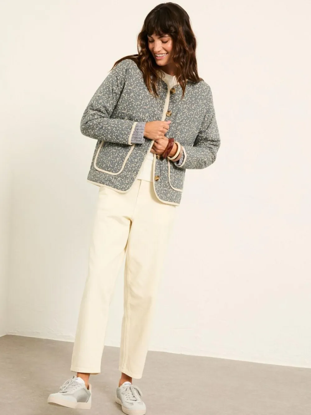 Best Fat Face FatFace Milly Blue Ditsy Quilted Jacket