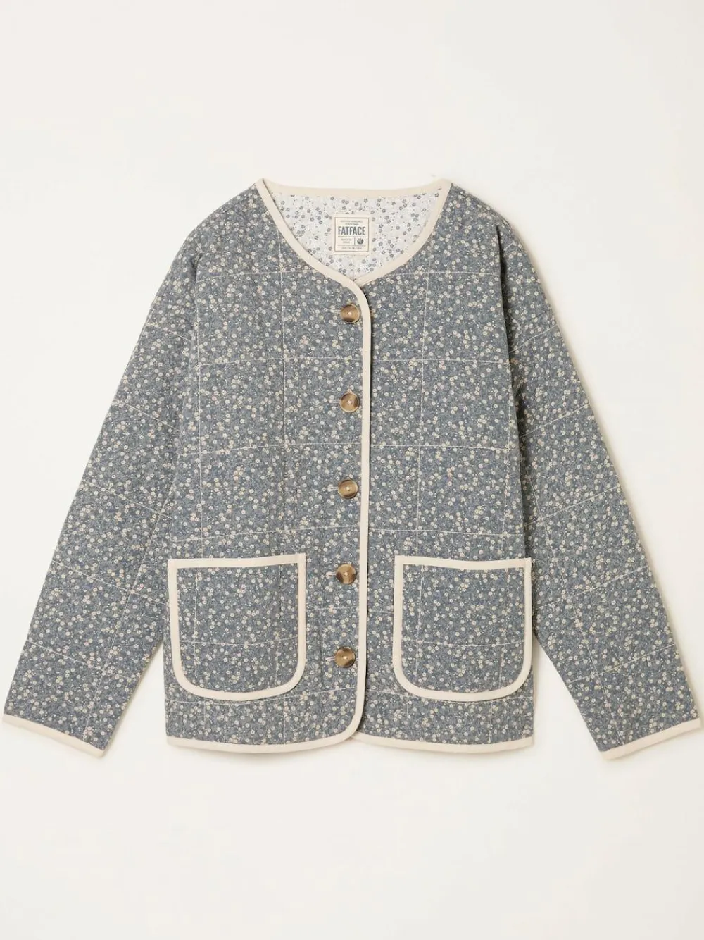 Best Fat Face FatFace Milly Blue Ditsy Quilted Jacket
