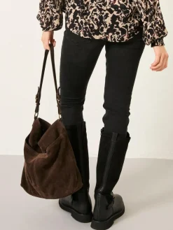 Fat Face FatFace Molly Chocolate Brown Suede Shoulder Bag^Women Bags