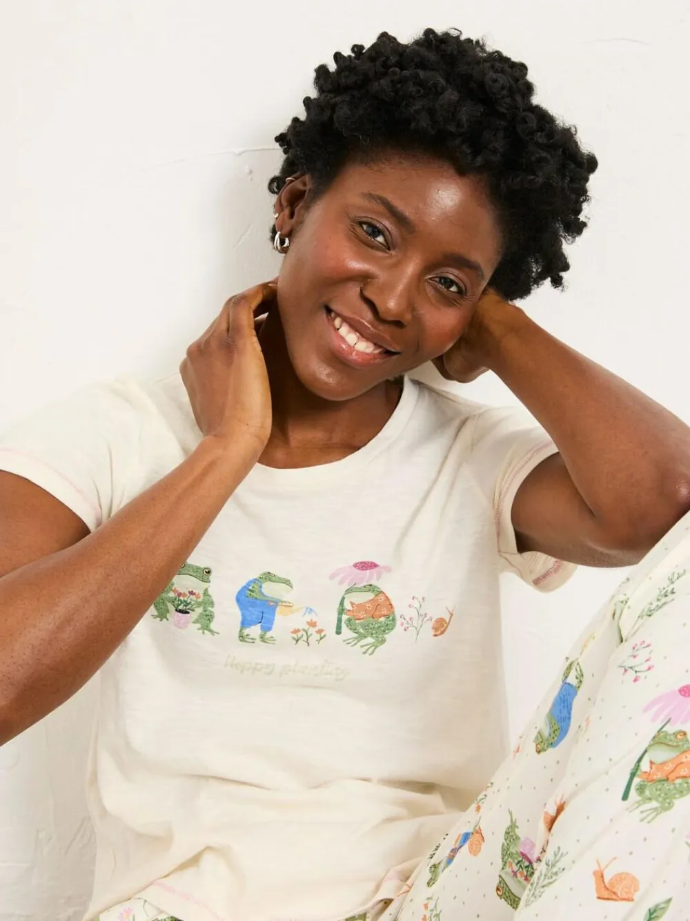 New Fat Face FatFace Natalie Ivory Frog Graphic T shirt