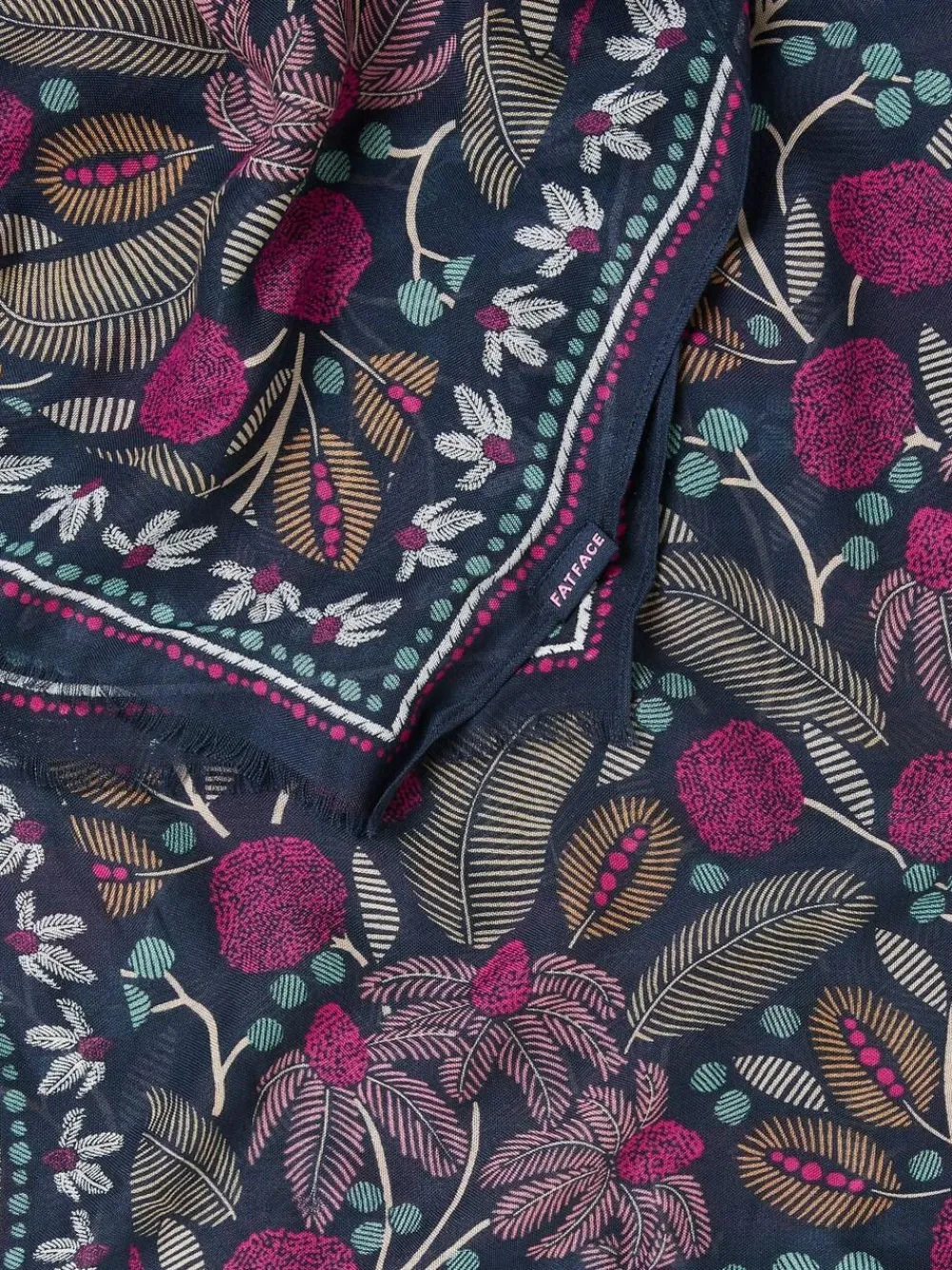 Fat Face FatFace Navy Blue Leaf Floral Printed Lightweight Scarf^Women Hats, Gloves & Scarves|Hats, Gloves & Scarves