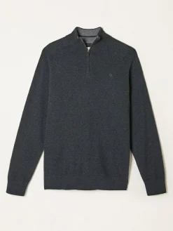 Discount Fat Face FatFace Rye Half Zip Neck Knitted Jumper Charcoal Grey