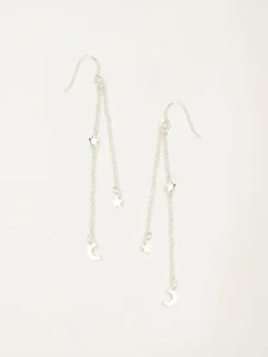Discount Fat Face FatFace Silver Tone Star and Moon Chain Earrings