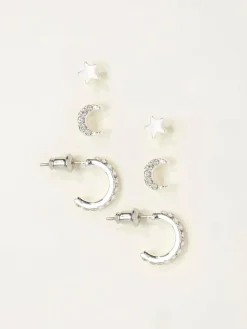 Best Fat Face FatFace Silver Tone Star and Moon Multi Pack Earrings