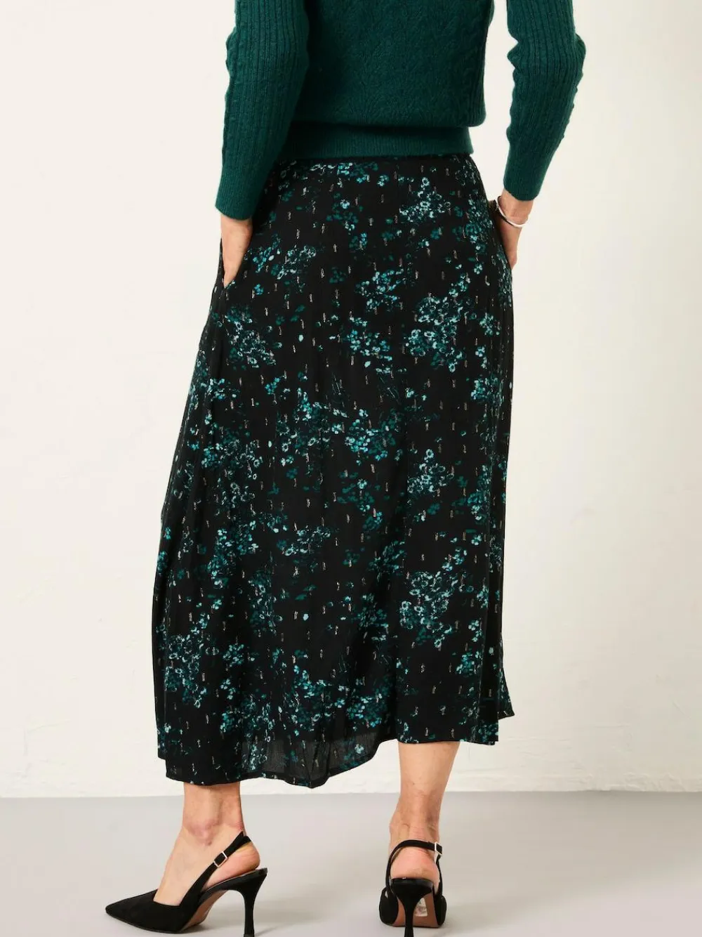 Sale Fat Face FatFace Skye Black Winter Meadow Midi Skirt