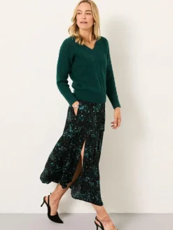 Sale Fat Face FatFace Skye Black Winter Meadow Midi Skirt