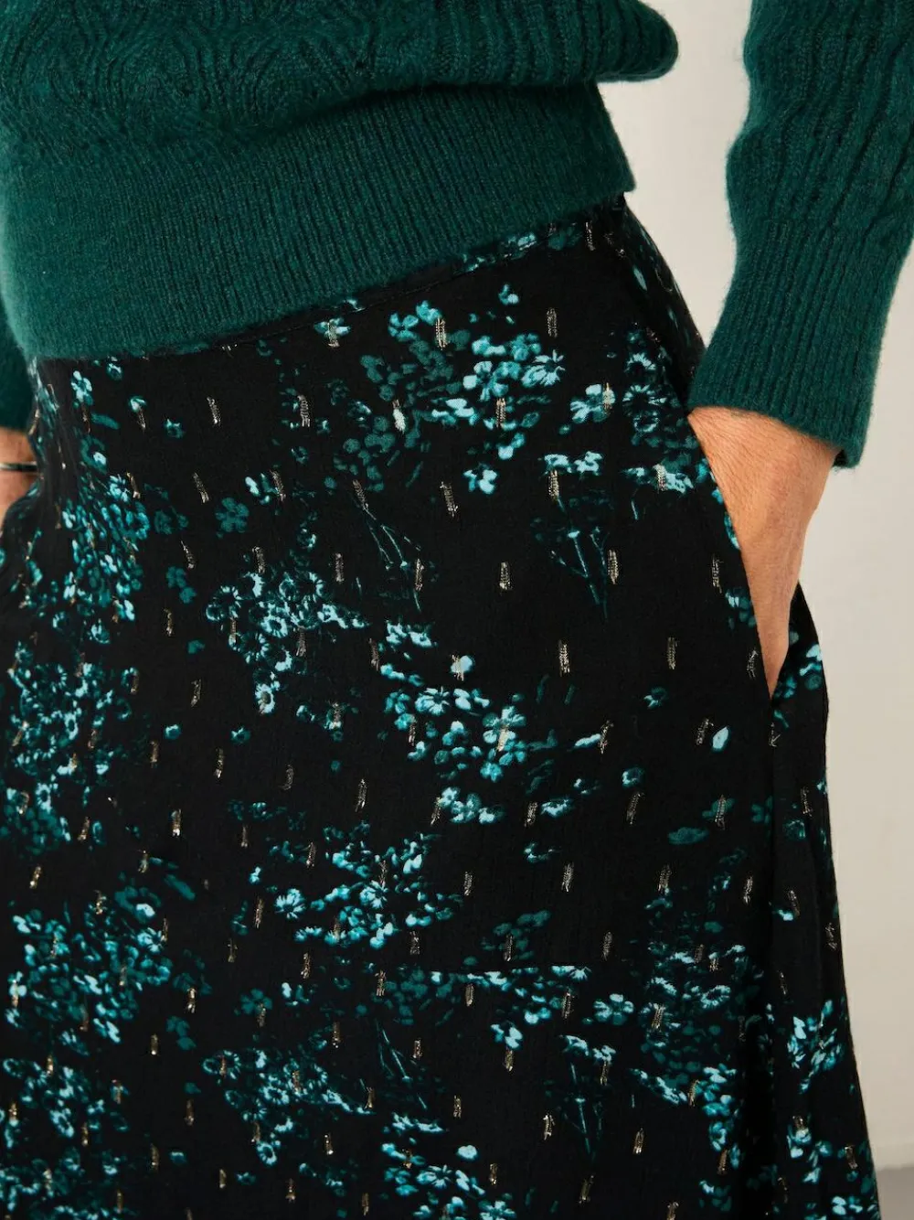 Sale Fat Face FatFace Skye Black Winter Meadow Midi Skirt