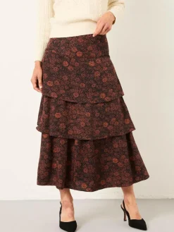 Fat Face FatFace Tonia Black Circle Floral Midi Skirt^Women Skirts