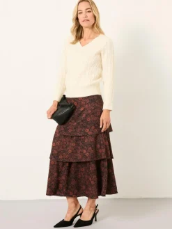 Fat Face FatFace Tonia Black Circle Floral Midi Skirt^Women Skirts