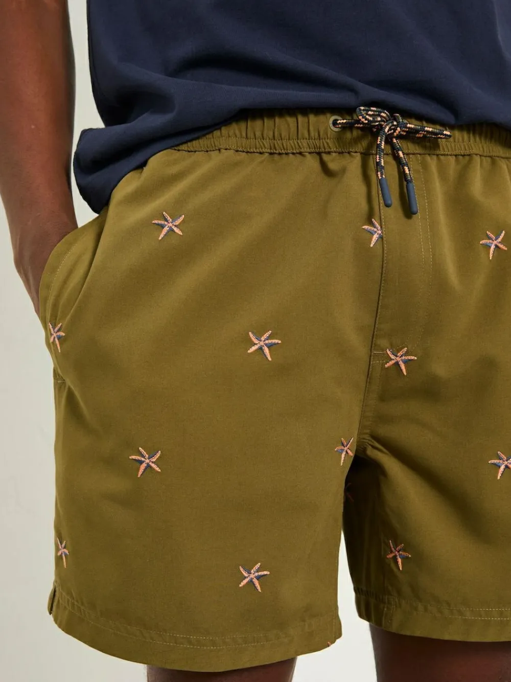Online Fat Face FatFace Trevose Khaki Green Embroidered Starfish Swim Shorts