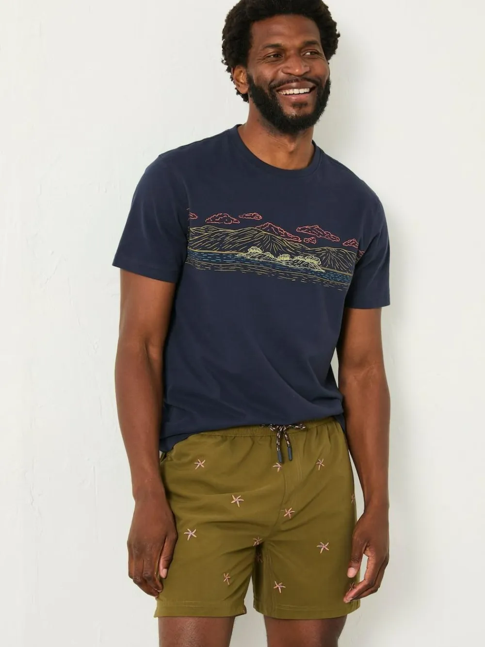 Online Fat Face FatFace Trevose Khaki Green Embroidered Starfish Swim Shorts