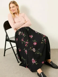 New Fat Face FatFace Willow Midi Skirt Black Spring Floral