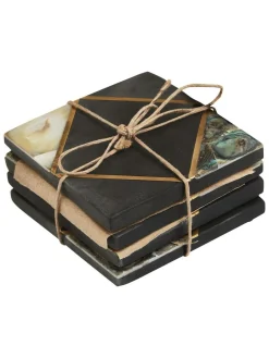 Fifty Five South Set of 4 Black/Gold Oriana Coasters^ Ornaments