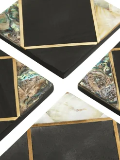 Fifty Five South Set of 4 Black/Gold Oriana Coasters^ Ornaments