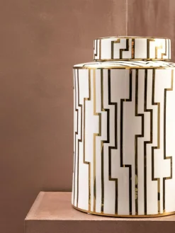 Fifty Five South White/Gold Kya Ceramic Jar with Lid^ Storage & Organisation