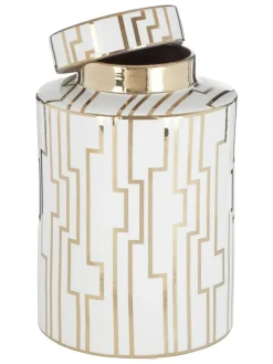 Fifty Five South White/Gold Kya Ceramic Jar with Lid^ Storage & Organisation