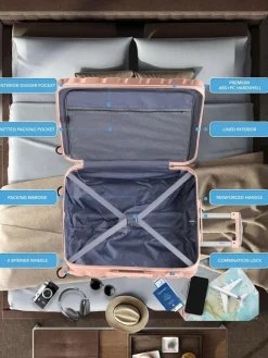 Online CABIN PRO Flight Knight Large Pink Check In Hold Luggage Hardcase Travel Suitcases Set Of 2