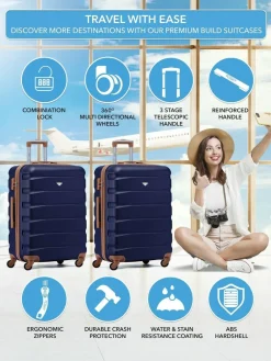 CABIN PRO Flight Knight Medium Blue Check In Hold Luggage Hardcase Travel Suitcases Set Of 2^Women Luggage