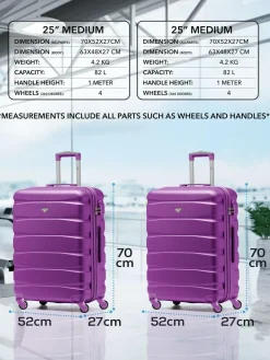 Hot CABIN PRO Flight Knight Purple Set of 2 Medium Check-In Hold Luggage Hardcase Travel Suitcases