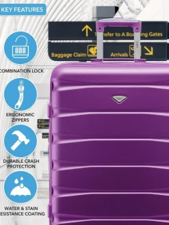 Hot CABIN PRO Flight Knight Purple Set of 2 Medium Check-In Hold Luggage Hardcase Travel Suitcases