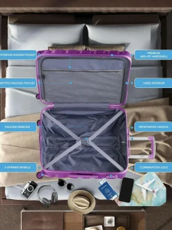 Hot CABIN PRO Flight Knight Purple Set of 2 Medium Check-In Hold Luggage Hardcase Travel Suitcases