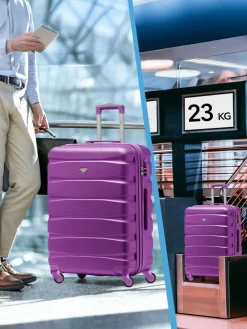 Hot CABIN PRO Flight Knight Purple Set of 2 Medium Check-In Hold Luggage Hardcase Travel Suitcases
