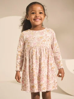 Online Next Floral Long Sleeve Ribbed Dress (3mths-7yrs)