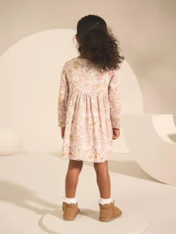 Online Next Floral Long Sleeve Ribbed Dress (3mths-7yrs)