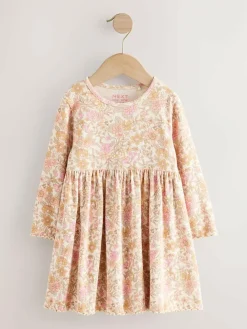 Online Next Floral Long Sleeve Ribbed Dress (3mths-7yrs)