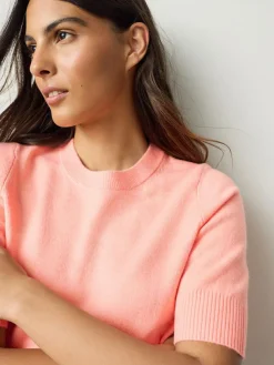 Clearance Next Fluro Coral Supersoft Short Sleeve Knitted Top