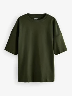 Next Forest Green Relaxed Fit Heavyweight Longline T-Shirt^Women Tops & T-Shirts