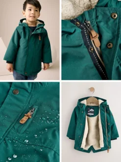 Best Next Forest Green Waterproof Borg Lined Parka Coat (3mths-7yrs)