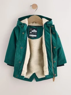 Best Next Forest Green Waterproof Borg Lined Parka Coat (3mths-7yrs)