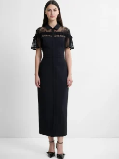 French Connection Black Miles Lace Mix Midi Dress^Women Maxi Dresses