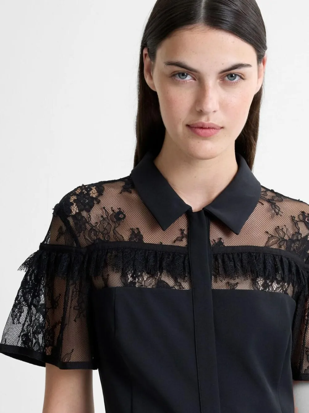 French Connection Black Miles Lace Mix Midi Dress^Women Maxi Dresses