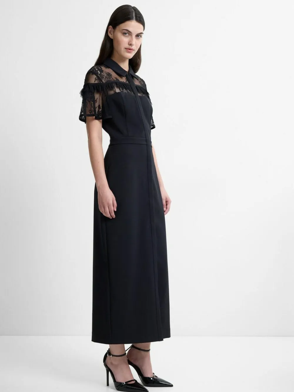 French Connection Black Miles Lace Mix Midi Dress^Women Maxi Dresses