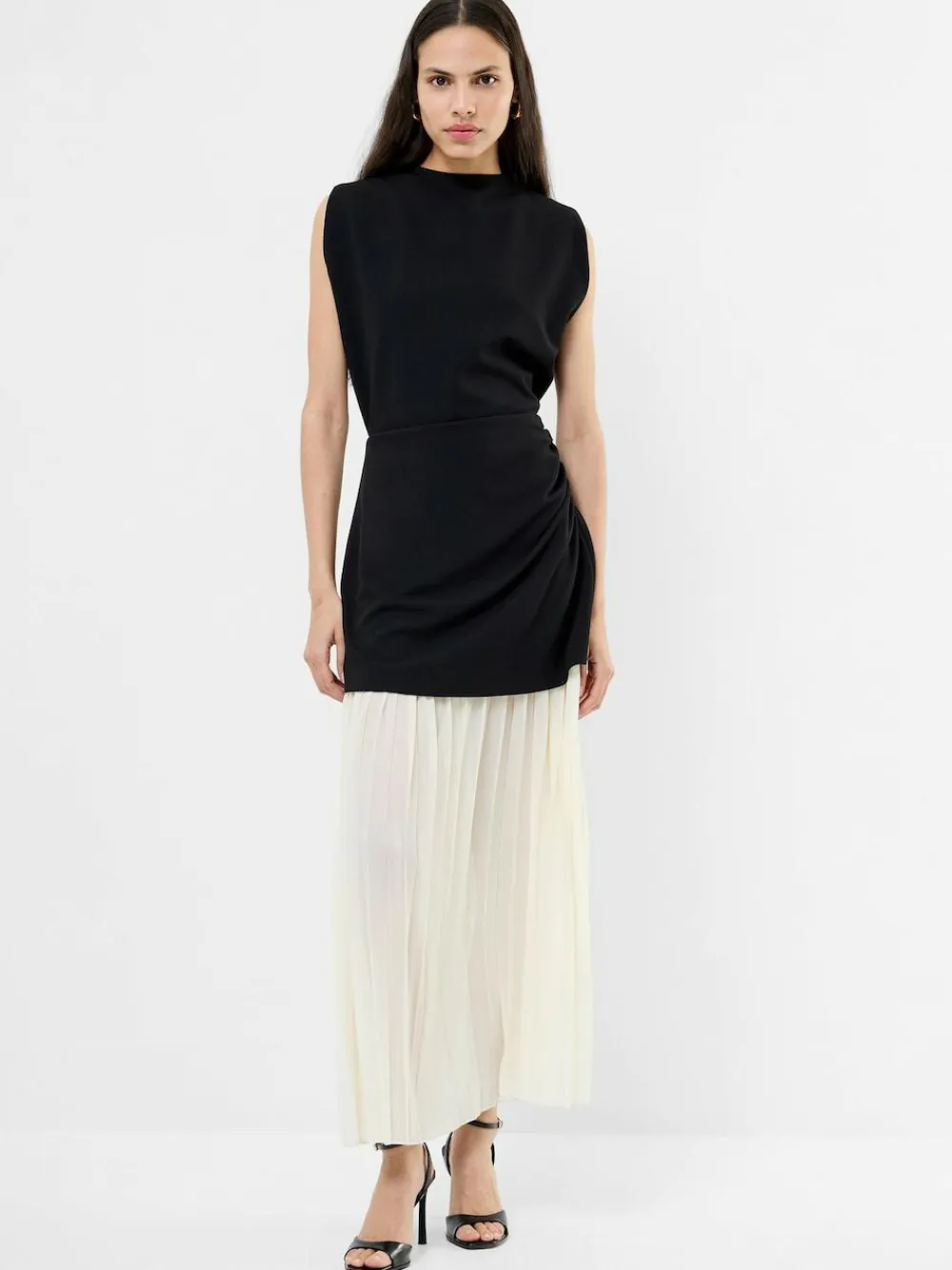 New French Connection Black Zion Pleated Skirt Dress