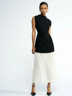 New French Connection Black Zion Pleated Skirt Dress