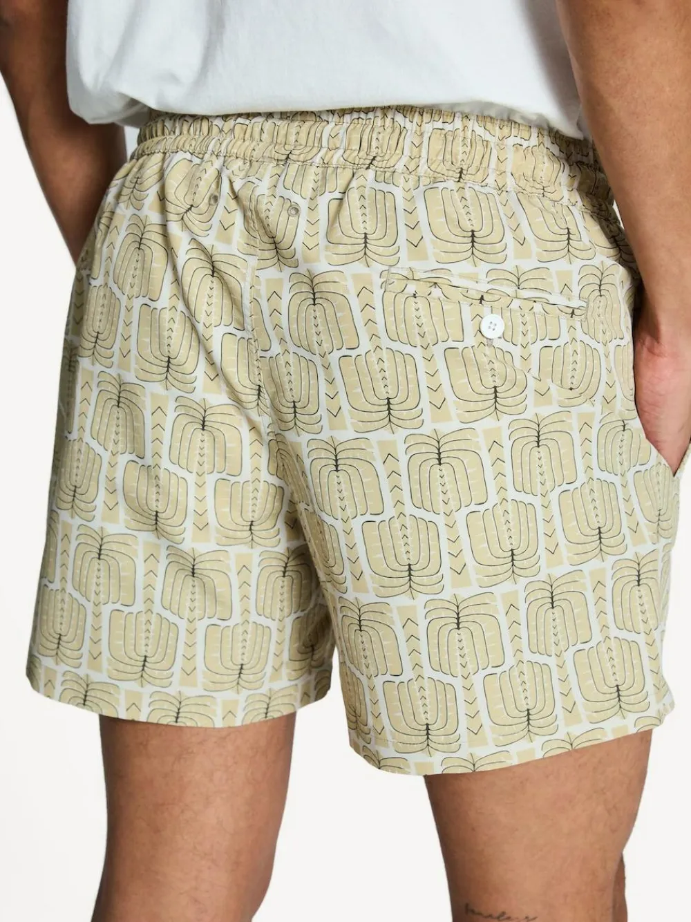 Hot Frescobol Carioca Rio Swim Shorts Cream Palmeira Print