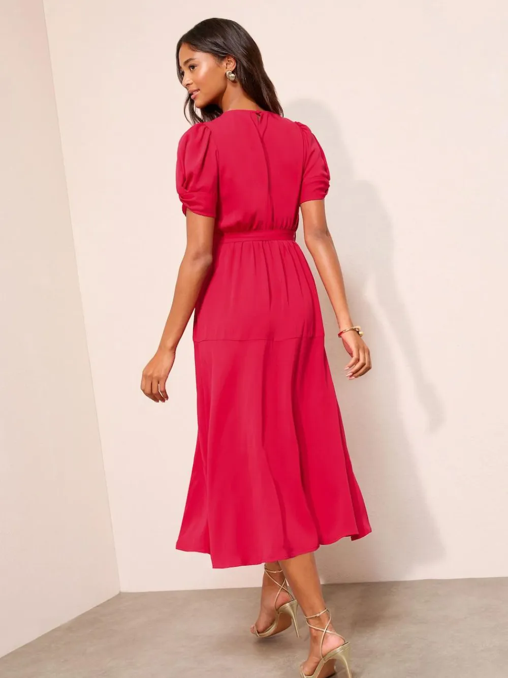 Friends Like These Ruched Short Sleeve Belted Midi Dress^Women Occasion Dresses|Midi Dresses
