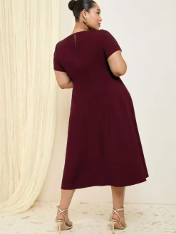 Best Friends Like These Curve Tab Detail Short Sleeve Midi Tailored Dress Berry Red