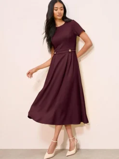 Friends Like These Tab Detail Short Sleeve Midi Tailored Dress^Women Occasion Dresses|Midi Dresses