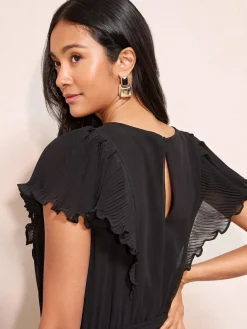 Friends Like These Black Curve Chiffon Pleated Lace Insert Midi Dress^Women Occasionwear|Occasion Dresses